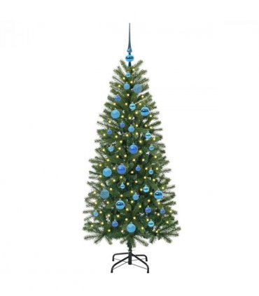 vidaXL Artificial Christmas Tree with 150 LEDs Green 150 cm PE and PVC — Model: with LEDs &blue balls