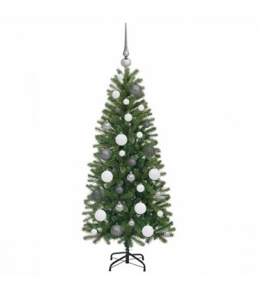 vidaXL Artificial Christmas Tree with 150 LEDs Green 120 cm PE and PVC — Model: with LEDs &white/grey balls