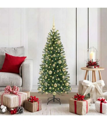 vidaXL Artificial Christmas Tree with 150 LEDs Green 120 cm PE and PVC — Model: with LEDs &gold balls