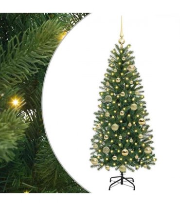 vidaXL Artificial Christmas Tree with 150 LEDs Green 120 cm PE and PVC — Model: with LEDs &gold balls