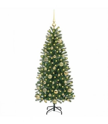 vidaXL Artificial Christmas Tree with 150 LEDs Green 120 cm PE and PVC — Model: with LEDs &gold balls