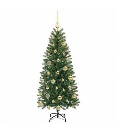 vidaXL Artificial Christmas Tree with 150 LEDs Green 120 cm PE and PVC — Model: with LEDs &gold balls