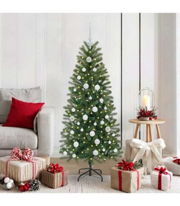 vidaXL Artificial Christmas Tree with 150 LEDs Green 150 cm PE and PVC — Model: with LEDs &white balls