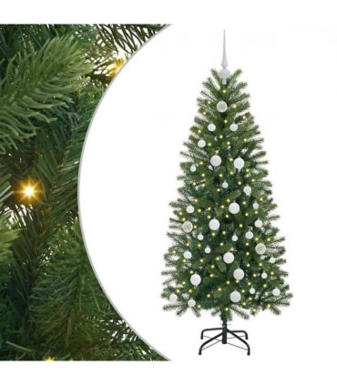 vidaXL Artificial Christmas Tree with 150 LEDs Green 150 cm PE and PVC — Model: with LEDs &white balls