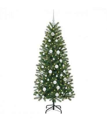vidaXL Artificial Christmas Tree with 150 LEDs Green 150 cm PE and PVC — Model: with LEDs &white balls