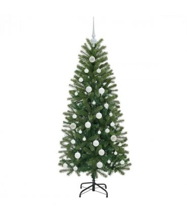 vidaXL Artificial Christmas Tree with 150 LEDs Green 150 cm PE and PVC — Model: with LEDs &white balls