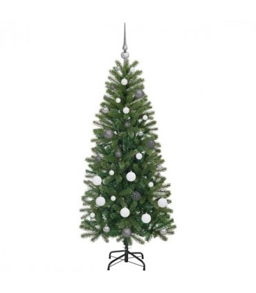 vidaXL Artificial Christmas Tree with 150 LEDs Green 150 cm PE and PVC — Model: with LEDs &white/grey balls