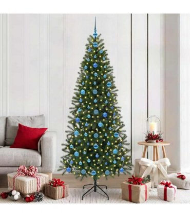 vidaXL Artificial Christmas Tree with 300 LEDs Green 210 cm PE and PVC — Model: with LEDs &blue balls