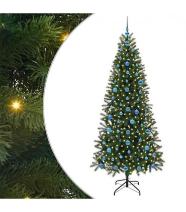 vidaXL Artificial Christmas Tree with 300 LEDs Green 210 cm PE and PVC — Model: with LEDs &blue balls