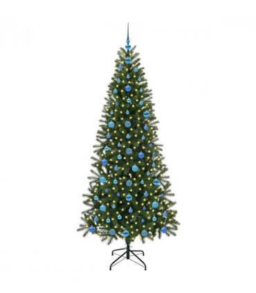 vidaXL Artificial Christmas Tree with 300 LEDs Green 210 cm PE and PVC — Model: with LEDs &blue balls