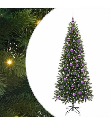 vidaXL Artificial Christmas Tree with 300 LEDs Green 180 cm PE and PVC — Model: with LEDs &lilac balls