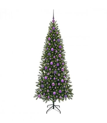 vidaXL Artificial Christmas Tree with 300 LEDs Green 180 cm PE and PVC — Model: with LEDs &lilac balls