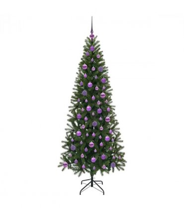 vidaXL Artificial Christmas Tree with 300 LEDs Green 180 cm PE and PVC — Model: with LEDs &lilac balls