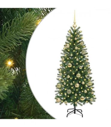 vidaXL Artificial Christmas Tree with 150 LEDs Green 150 cm PE and PVC — Model: with LEDs &gold balls