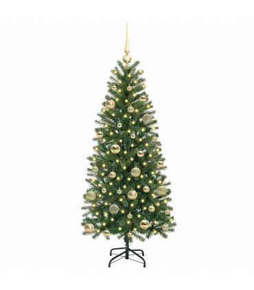 vidaXL Artificial Christmas Tree with 150 LEDs Green 150 cm PE and PVC — Model: with LEDs &gold balls