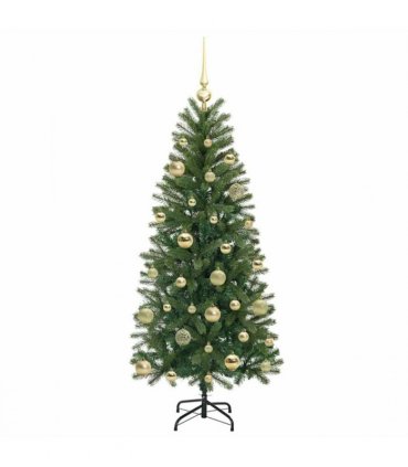 vidaXL Artificial Christmas Tree with 150 LEDs Green 150 cm PE and PVC — Model: with LEDs &gold balls