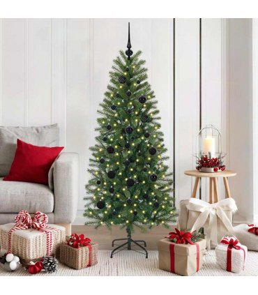 vidaXL Artificial Christmas Tree with 150 LEDs Green 150 cm PE and PVC — Model: with LEDs &black balls