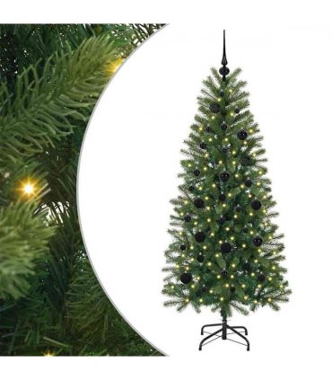 vidaXL Artificial Christmas Tree with 150 LEDs Green 150 cm PE and PVC — Model: with LEDs &black balls