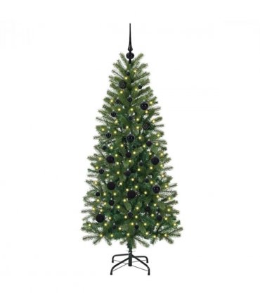 vidaXL Artificial Christmas Tree with 150 LEDs Green 150 cm PE and PVC — Model: with LEDs &black balls