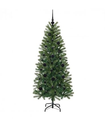 vidaXL Artificial Christmas Tree with 150 LEDs Green 150 cm PE and PVC — Model: with LEDs &black balls