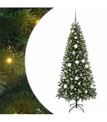 vidaXL Artificial Christmas Tree with 300 LEDs Green 180 cm PE and PVC — Model: with LEDs &white/grey balls
