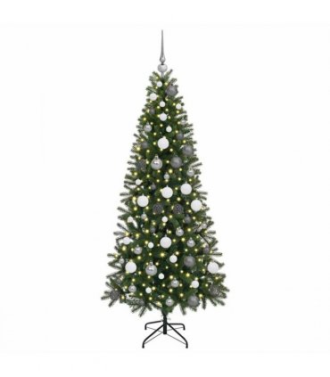 vidaXL Artificial Christmas Tree with 300 LEDs Green 180 cm PE and PVC — Model: with LEDs &white/grey balls