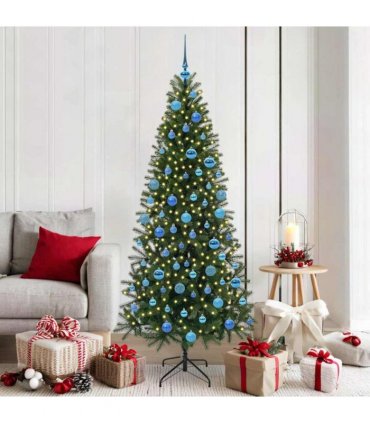 vidaXL Artificial Christmas Tree with 300 LEDs Green 180 cm PE and PVC — Model: with LEDs &blue balls