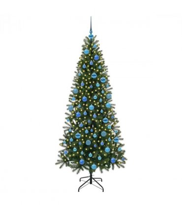 vidaXL Artificial Christmas Tree with 300 LEDs Green 180 cm PE and PVC — Model: with LEDs &blue balls