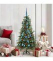 vidaXL Artificial Hinged Christmas Tree Green 150 cm PE and PVC — Model: with LEDs &blue balls