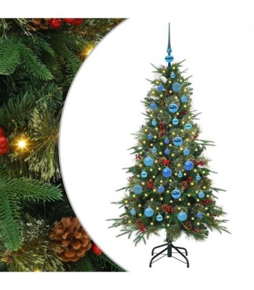 vidaXL Artificial Hinged Christmas Tree Green 150 cm PE and PVC — Model: with LEDs &blue balls