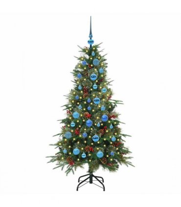 vidaXL Artificial Hinged Christmas Tree Green 150 cm PE and PVC — Model: with LEDs &blue balls