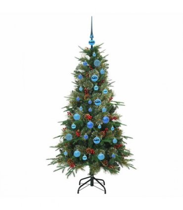 vidaXL Artificial Hinged Christmas Tree Green 150 cm PE and PVC — Model: with LEDs &blue balls