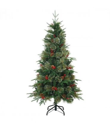 vidaXL Artificial Hinged Christmas Tree Green 150 cm PE and PVC — Model: with LEDs &blue balls