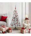 vidaXL Artificial Hinged Christmas Tree White 120 cm PE and PVC — Colour: Green and white, Model: with LEDs &red balls