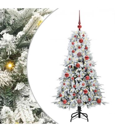 vidaXL Artificial Hinged Christmas Tree White 120 cm PE and PVC — Colour: Green and white, Model: with LEDs &red balls