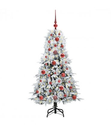 vidaXL Artificial Hinged Christmas Tree White 120 cm PE and PVC — Colour: Green and white, Model: with LEDs &red balls