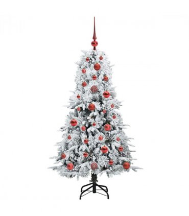 vidaXL Artificial Hinged Christmas Tree White 120 cm PE and PVC — Colour: Green and white, Model: with LEDs &red balls