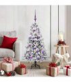 vidaXL Artificial Hinged Christmas Tree White 120 cm PE and PVC — Colour: Green and white, Model: with LEDs &lilac balls