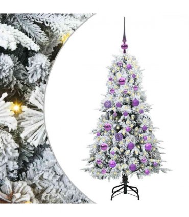 vidaXL Artificial Hinged Christmas Tree White 120 cm PE and PVC — Colour: Green and white, Model: with LEDs &lilac balls