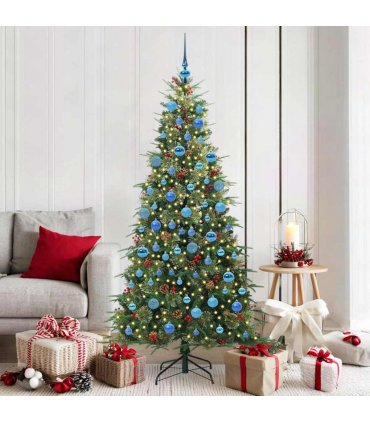 vidaXL Artificial Hinged Christmas Tree Green 180 cm PE and PVC — Model: with LEDs &blue balls