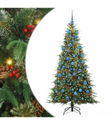 vidaXL Artificial Hinged Christmas Tree Green 180 cm PE and PVC — Model: with LEDs &blue balls