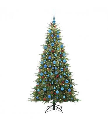 vidaXL Artificial Hinged Christmas Tree Green 180 cm PE and PVC — Model: with LEDs &blue balls