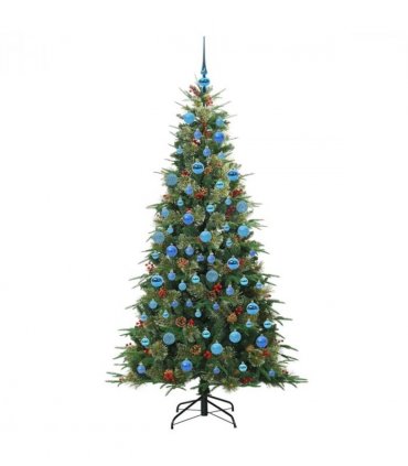 vidaXL Artificial Hinged Christmas Tree Green 180 cm PE and PVC — Model: with LEDs &blue balls