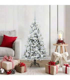 vidaXL Artificial Hinged Christmas Tree White 120 cm PE and PVC — Colour: Green and white, Model: with LEDs &white balls