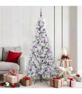 vidaXL Artificial Hinged Christmas Tree White 180 cm PE and PVC — Colour: Green and white, Model: with LEDs &lilac balls