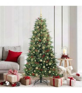 vidaXL Artificial Hinged Christmas Tree Green 180 cm PE and PVC — Model: with LEDs &gold balls