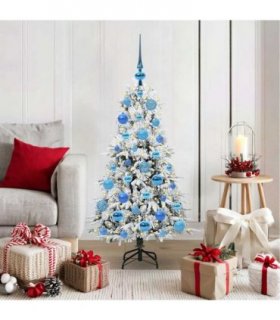 vidaXL Artificial Hinged Christmas Tree White 120 cm PE and PVC — Colour: Green and white, Model: with LEDs &blue balls