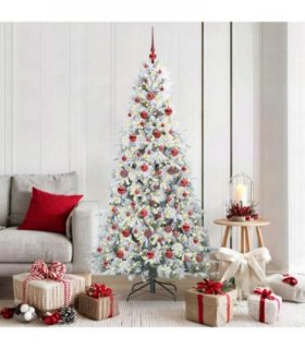 vidaXL Artificial Hinged Christmas Tree White 180 cm PE and PVC — Colour: Green and white, Model: with LEDs &red balls