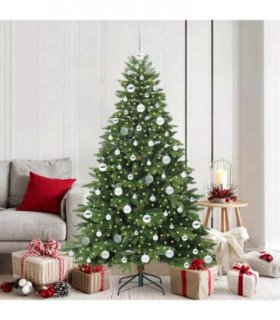 vidaXL Artificial Christmas Tree with 300 LEDs Green 180 cm PE and PVC — Model: with LEDs &silver balls — V0672002916