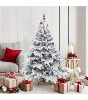 vidaXL Artificial Christmas Tree with 150 LEDs White 150 cm PE and PVC — Model: with LEDs &lilac balls